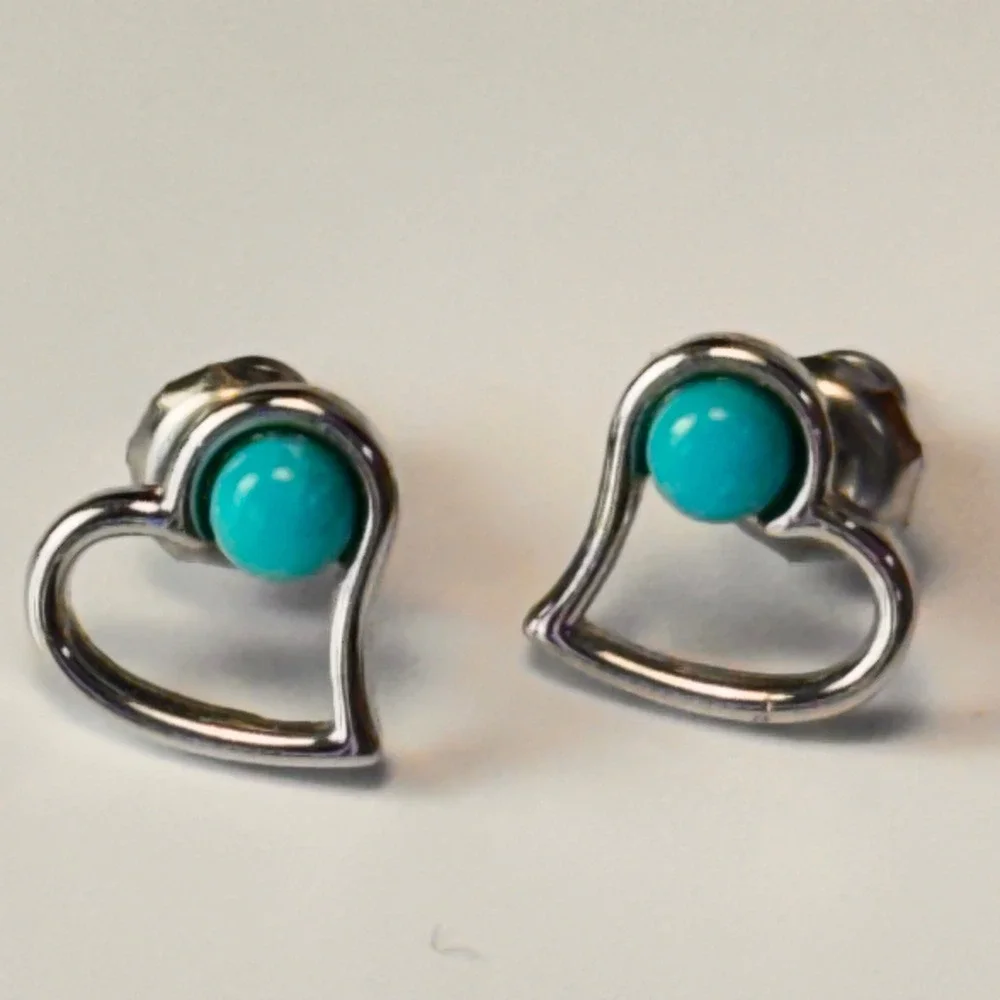 Heart Stud Earrings Silver Turquoise Tiny Boho Minimalist Y2K Statement Jewelry